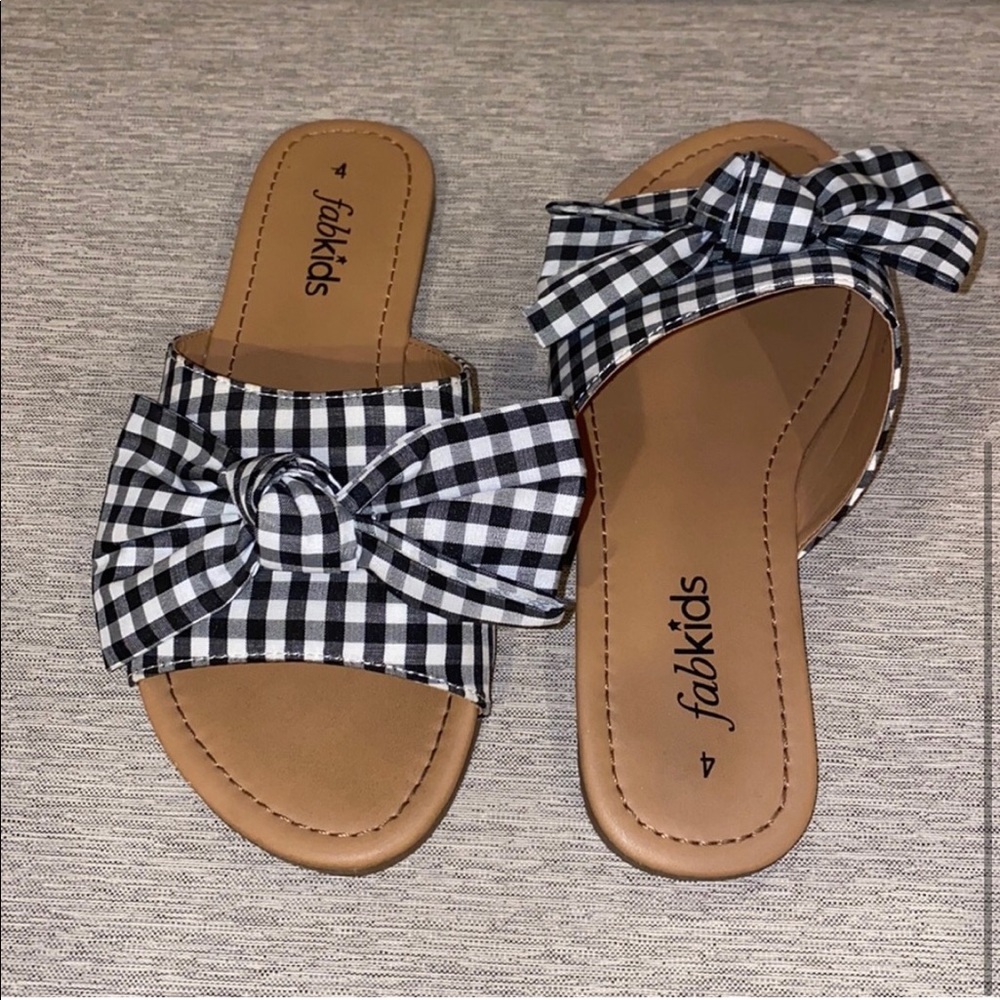 Fabkids Sandals Gingham Buffalo check Bow size 4 plaid black white